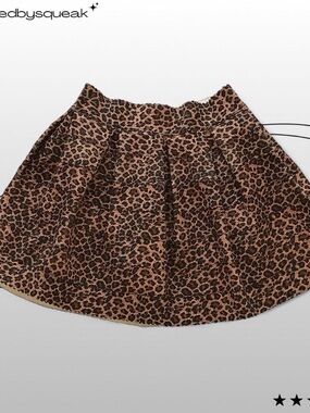Wild Cat Animal Print Pleated Bandage Mini Skirt Medium Boho Indie Tumblr